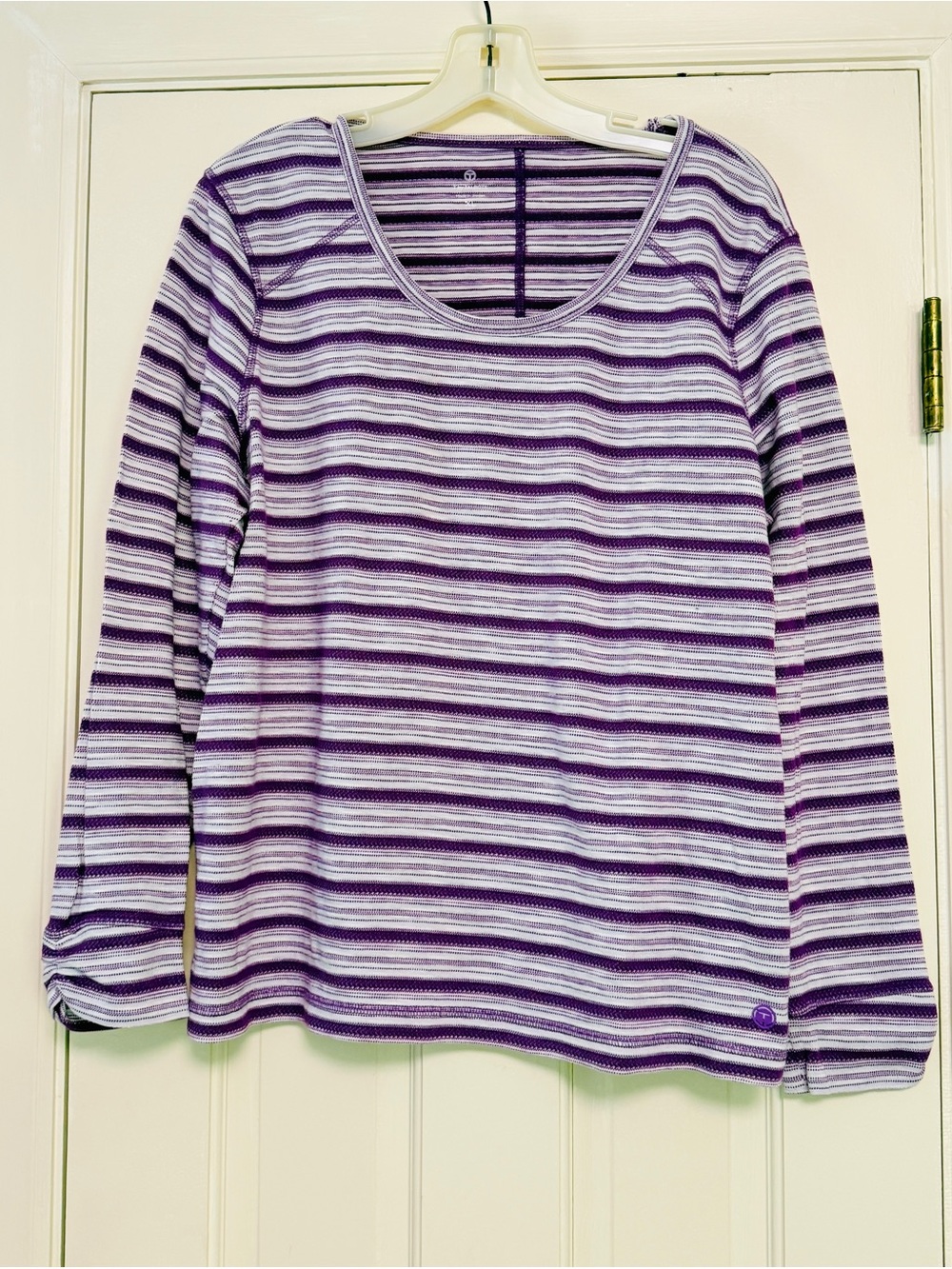 T by Talbots Purple Striped Ruched Sleeve Knit Top XL